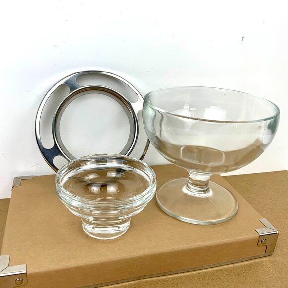 Vintage Glass Stainess Steel Ring Caviar Shrimp Cocktail Icer Server - Picture 4 of 16